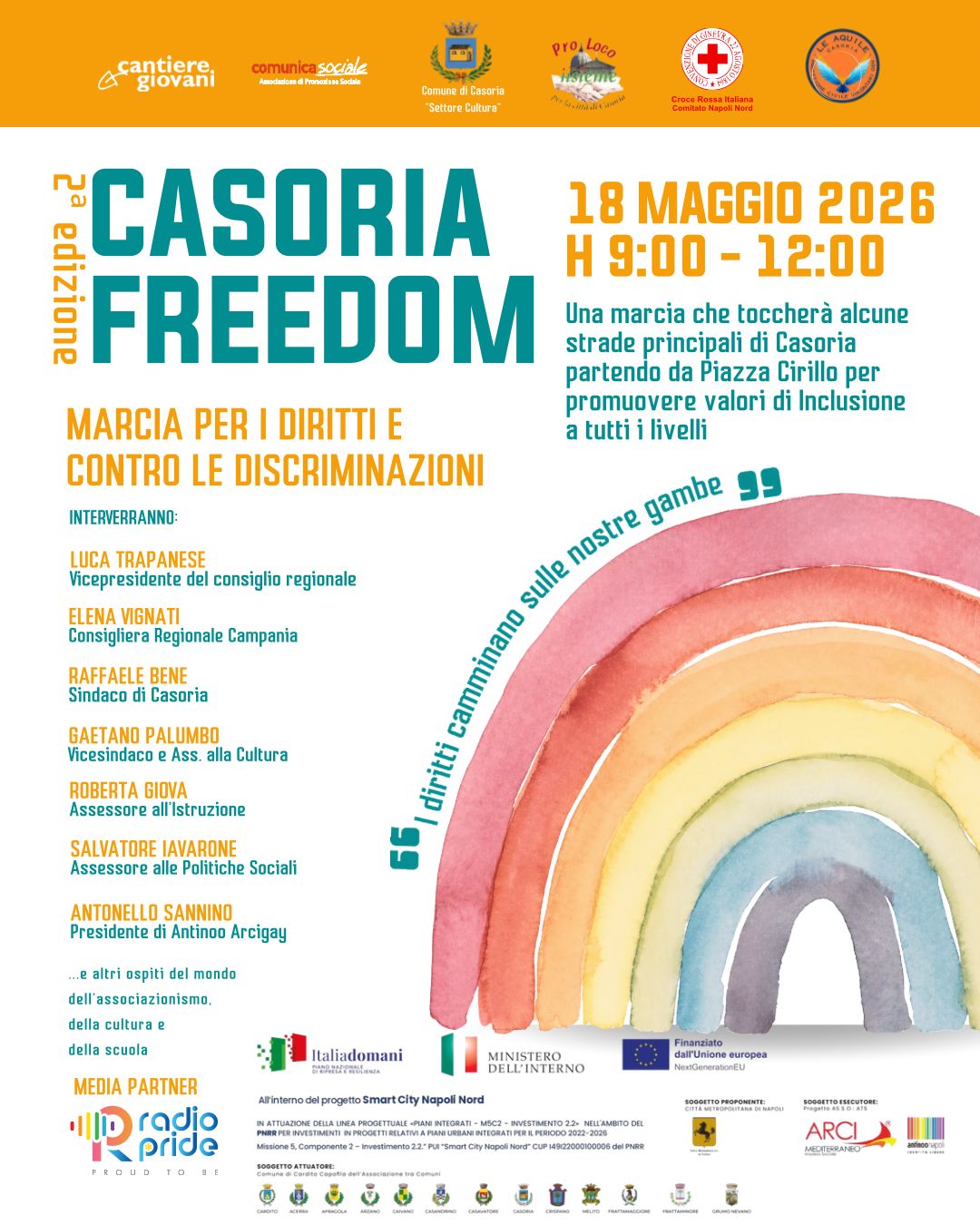 “CASORIA FREEDOM – 2ª edizione” Marcia per i diritti e contro le discriminazioni.